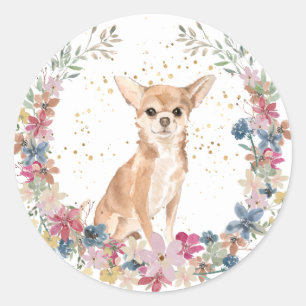 Adesivo Chhuahua Dog Flowers Wreath