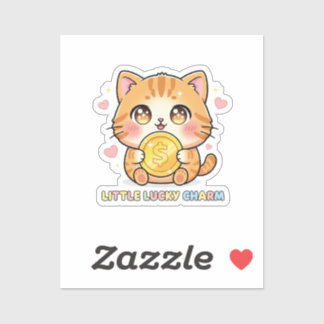 Adesivo Chibi Anime Cat Holding Gold Coin Cute Sticker