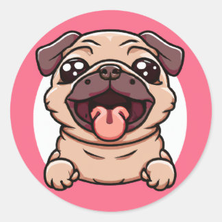 Adesivo Chibi Bonito Pug Saindo Através Do Buraco