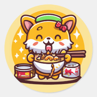 Adesivo Chibi Corgi Cóctil Comendo Ramen Noodles