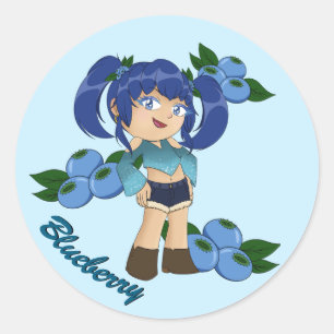 Adesivo Chibi de tema de mirtilo branco com mirtilos azuis