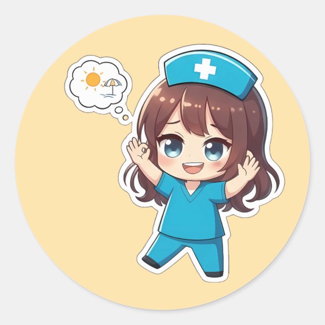 Adesivo Chibi Enfermeira Original 3.0 - Tempo de Férias (Frente)