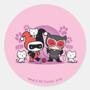 Adesivo Chibi Harley Quinn & Chibi Catman Com Gatos