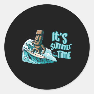 Adesivo Chibi Moai Humor Surfe Tempo de Verão Praia Oceano