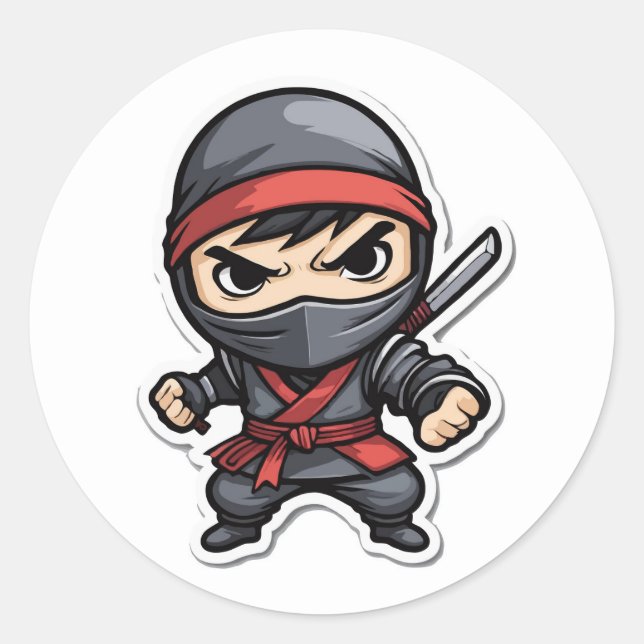 Adesivo Chibi Ninja Warrior Cartoon - Artes Marciais Aterr (Frente)