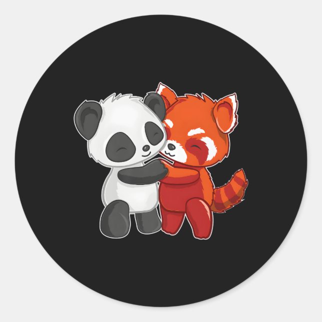Adesivo Chibi Panda Bear Abraça Panda Vermelha (Frente)