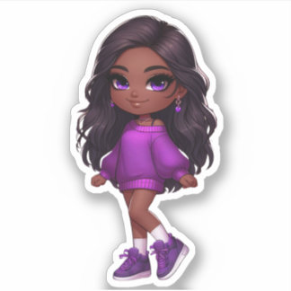 Adesivo chibi preto giro em roxo