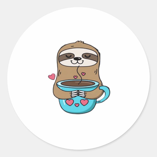 Adesivo Chibi Sloth Coffee Lover - Cute Kawaii Sloth Huggi (Frente)
