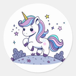 Adesivo Chibi Unicorn Púrpura Azul Rosa