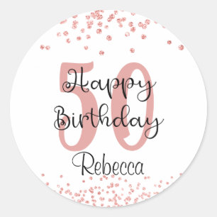 Adesivo Chic 50th Birthday Rosa Dourado Glitter Name