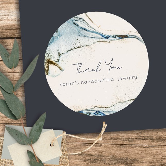 Adesivo Chic Abstrato Blue Dourado Beachy Obrigado Por Ord (Criador carregado)