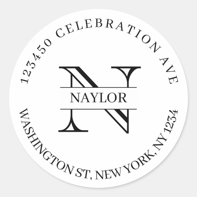 Adesivo Chic Black and White Monographic Names Address (Frente)