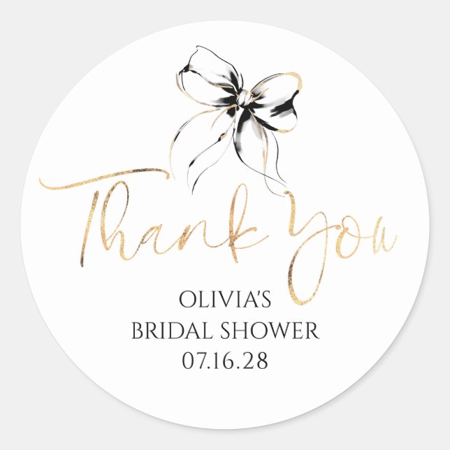 Adesivo Chic Black Bow Favors Bridal Shower Thank You  (Frente)