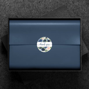 Adesivo Chic Blooms   Marinho Azul e Blush Obrigado