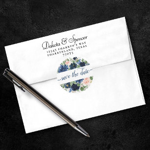 Adesivo Chic Blooms Marinho Azul e Blush Salvar a Data