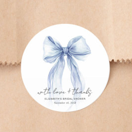 Adesivo Chic Blue Bow Watercolor Bridal Shower Thank You