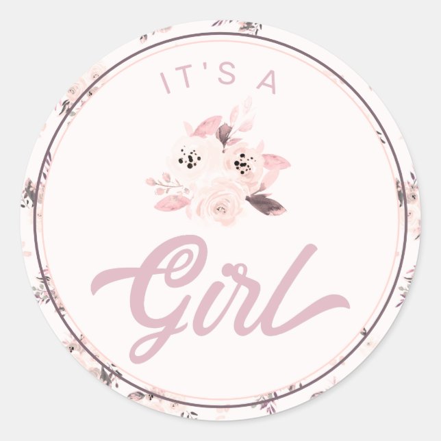 Adesivo Chic Blush Floral New Baby É um Favor de Garota (Frente)