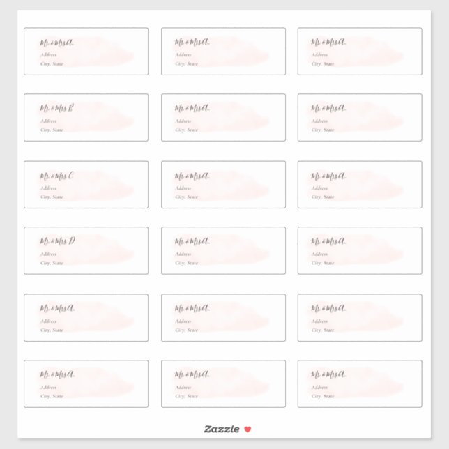 Adesivo Chic Blush Pink Brugado Watercolor Endereço Convid (Folha)