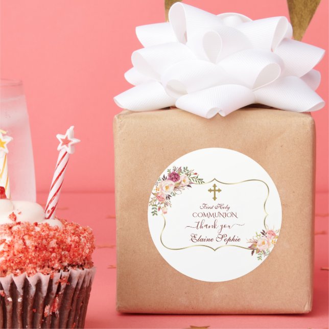 Adesivo Chic Blush Rosa Floral Dourado Primeira Comunhão S (Festa)