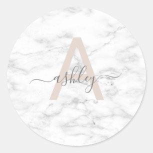 Adesivo Chic Blush White Marble Script Name Monogramo