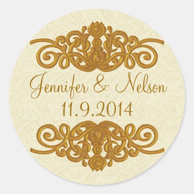Adesivo Chic Cream e Dourado Envelope de Casamento de Tom (Frente)