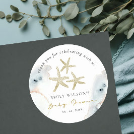 Adesivo Chic Dourado Azul Desbotado Estrela do Mar Baby Sh