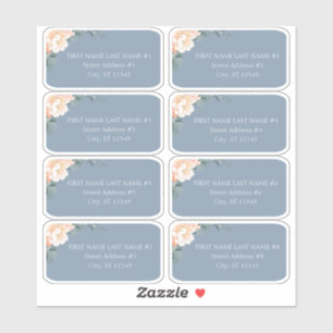 Adesivo Chic Dusty Blue Peach Floral Weding Endereço de C
