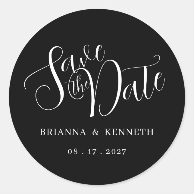 Adesivo Chic Elegant Black Wedding Salvar Data (Frente)