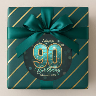 Adesivo Chic Elegante Celebração de 90 Anos em Azul Turque