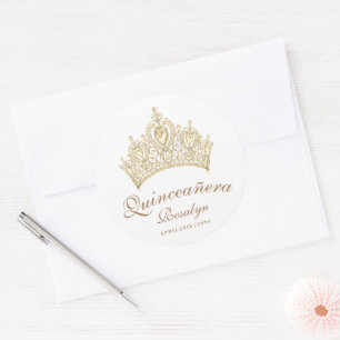 Adesivo Chic Elegante Quinceañera Dourado Script Coroa