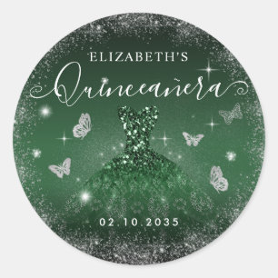 Adesivo Chic Emerald Green Silver Glitter Glitter Quinceañ