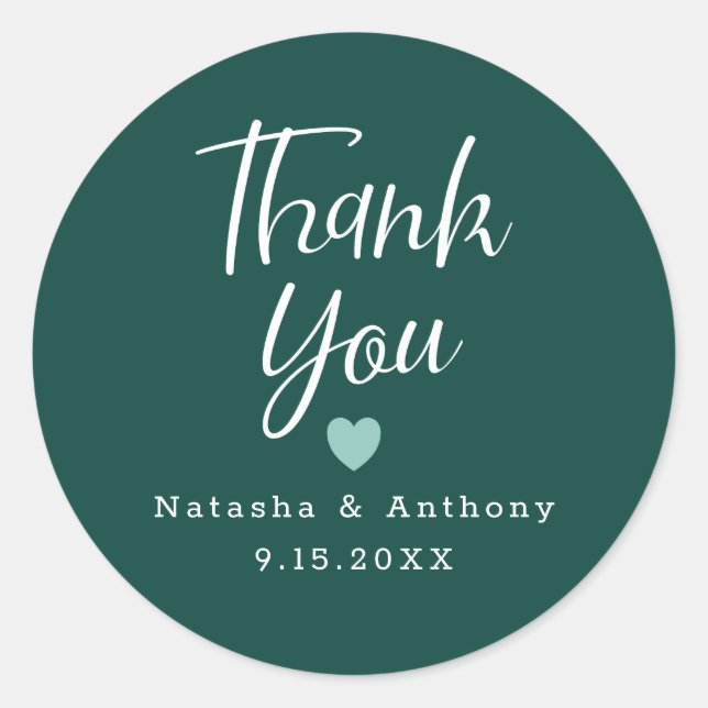 Adesivo Chic Emerald Green White Heart Obrigado Casamento (Frente)
