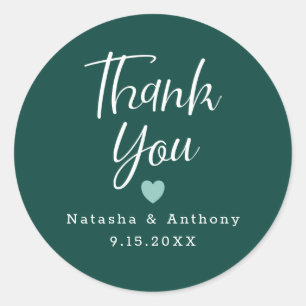 Adesivo Chic Emerald Green White Heart Obrigado pelo casam