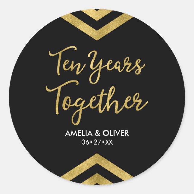 Adesivo Chic Faux Dourado Chevron 10º Partido do Aniversár (Frente)