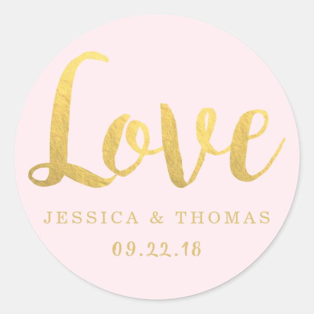 Adesivo Chic Faux Gold Foil & Blush Pink Weding Love (Frente)