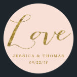 Adesivo Chic Faux Gold Foil & Blush Pink Weding Love<br><div class="desc">Comemore em estilo com esses adesivos de amor com efeito de folha de ouro.</div>