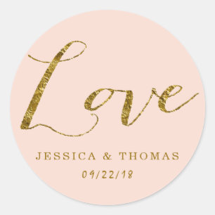 Adesivo Chic Faux Gold Foil & Blush Pink Weding Love