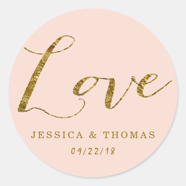 Adesivo Chic Faux Gold Foil & Blush Pink Weding Love (Frente)