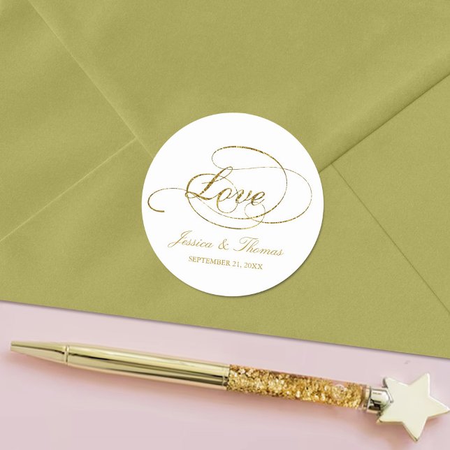 Adesivo Chic Faux Gold Foil Casamento Favor Modelo (Criador carregado)