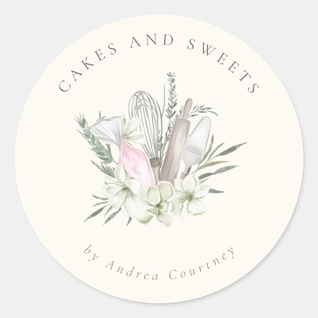 Adesivo Chic Floral Bakery Pastelaria Chef Baking Utensls (Frente)