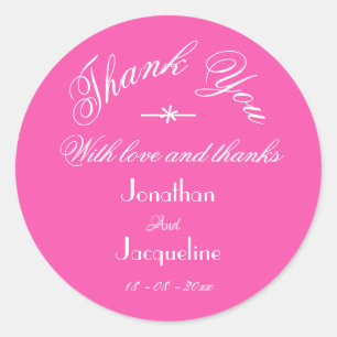 Adesivo Chic Fuchsia Pink Obrigado Casamento Personalizado