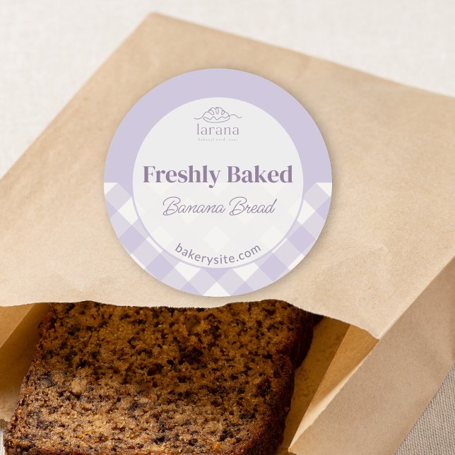 Adesivo Chic Gingham Purple Bakery Logo Product Name (Criador carregado)