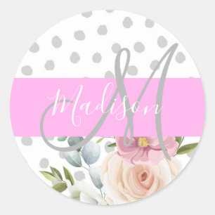 Adesivo Chic & Girly Floral Branco Rosa Cinza Monograma No