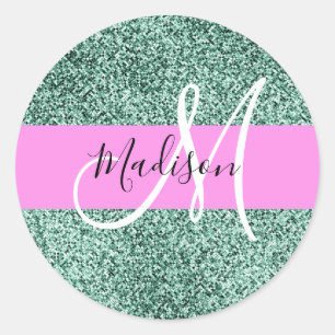 Adesivo Chic Glam Rosa Verde Brilho Brilhar Nome Monograma