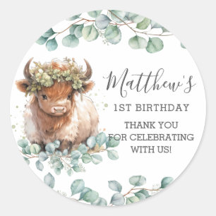 Adesivo Chic Greenery Cute Highland Cow Obrigado