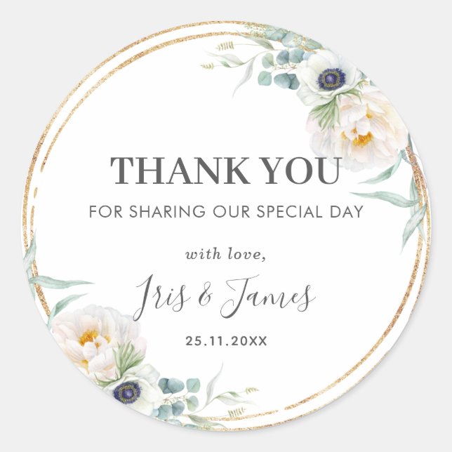 Adesivo Chic Ivory Floral Peony Greenery Favor do Casament (Frente)