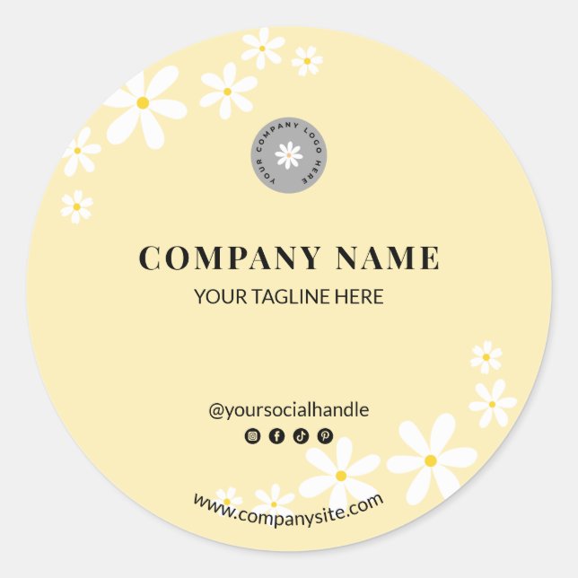Adesivo Chic Light Butter Yellow Daisy Business Name (Frente)
