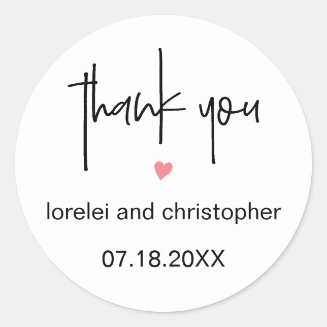 Adesivo Chic Minimalist Font Obrigado e Heart Weding (Frente)