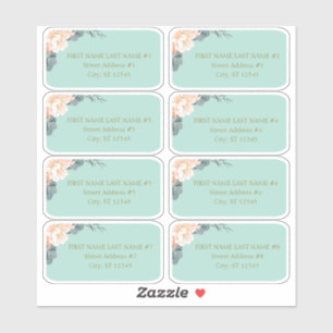 Adesivo Chic Mint Green Peach Floral Weding Endereço de C