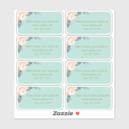 Adesivo Chic Mint Green Peach Floral Weding Endereço de Co